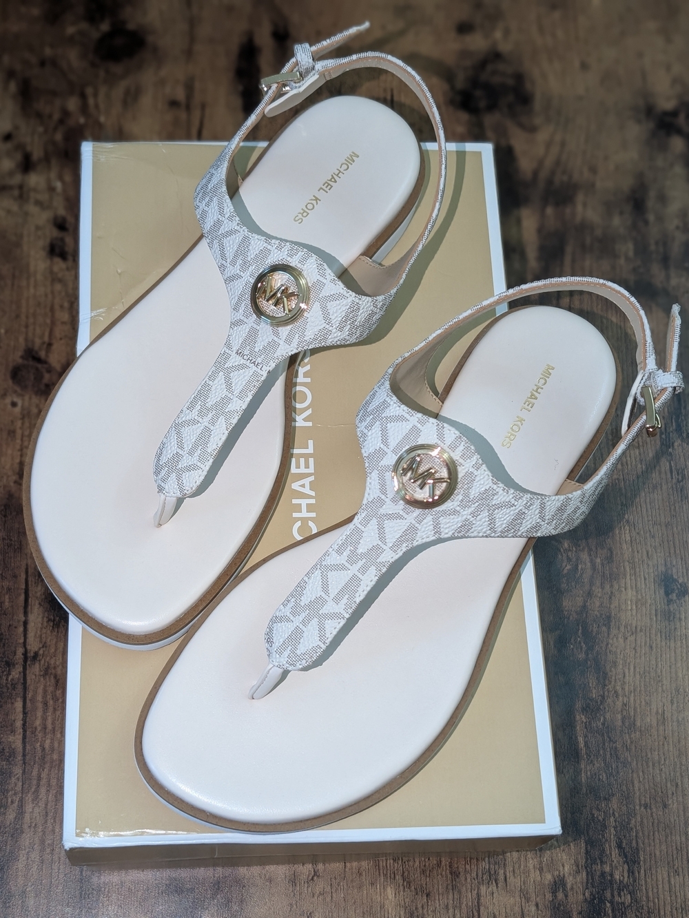 Michael Kors White Beige Val Thong Sandals